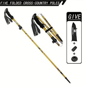 Five Section Folding Trekking Cane For Hiking And Walking - Lightweight 7075 Aluminum, Strong And Durable Outer Lock And High-density EVA Grip (Color: 1PC Golden Yellow)