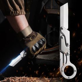 Stainless steel compact folding knife - lightweight, sharp blade, two-handed grip (Color: Silver)