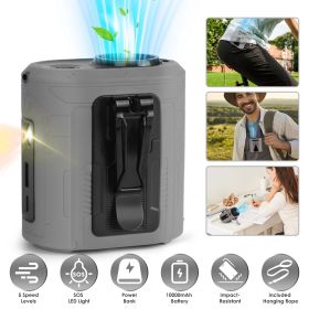 5 In 1 Portable Waist Clip Fan With 5 Speeds Flashlight 10000mAh Battery Operated Personal Wearable Turbo Belt Fan Hands-Free Neck Fan For Campin (Color: Grey)